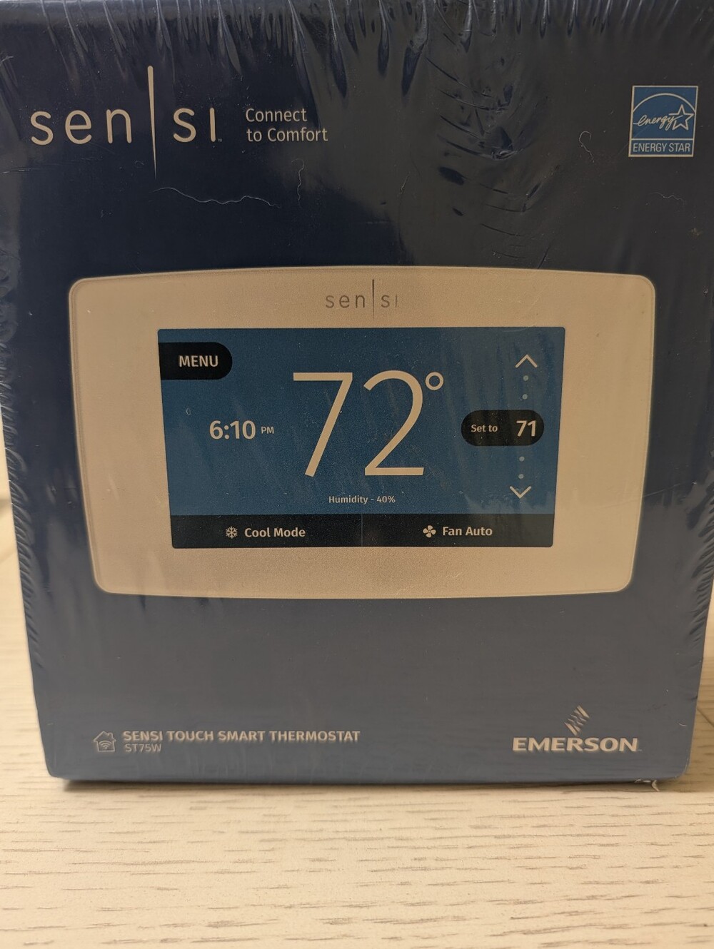 Emerson Sensi Smart Thermostat in White with Blue Display
